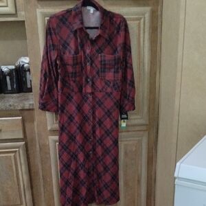 Sandra Darren Red and Black Color Plaid Maxi Dress